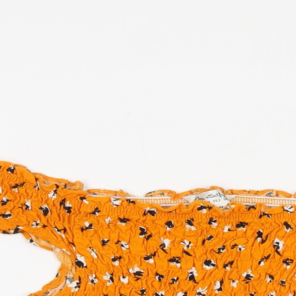 Miss Selfridge Womens Orange Geometric Polyester Cropped Blouse Size 6 Off the Shoulder