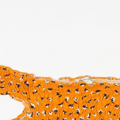 Miss Selfridge Womens Orange Geometric Polyester Cropped Blouse Size 6 Off the Shoulder