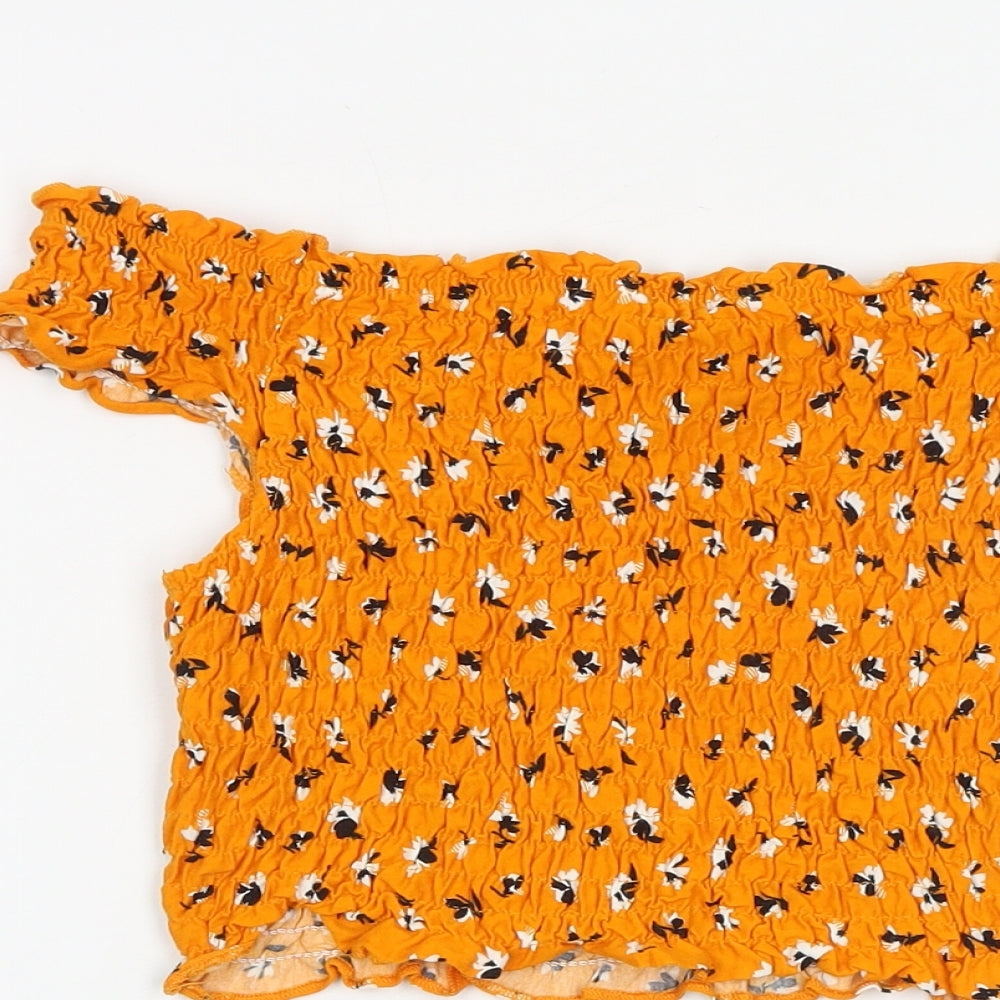 Miss Selfridge Womens Orange Geometric Polyester Cropped Blouse Size 6 Off the Shoulder