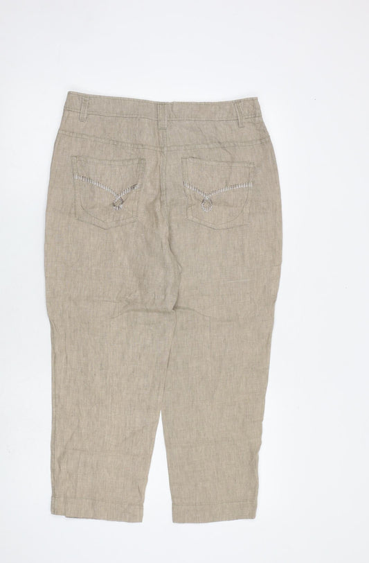 Olsen Womens Brown Linen Trousers Size 12 L23 in Regular Zip