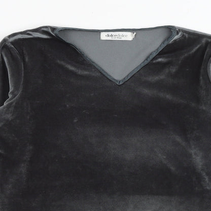 DolceDolce Womens Grey Polyester Basic T-Shirt Size S V-Neck