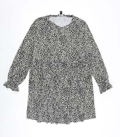 New Look Womens Black Geometric Polyester A-Line Size 10 Round Neck Pullover