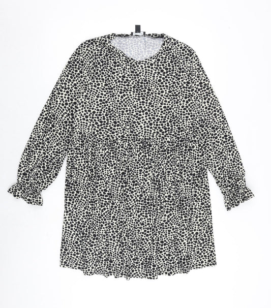 New Look Womens Black Geometric Polyester A-Line Size 10 Round Neck Pullover