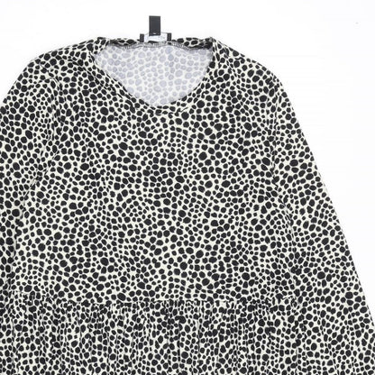 New Look Womens Black Geometric Polyester A-Line Size 10 Round Neck Pullover