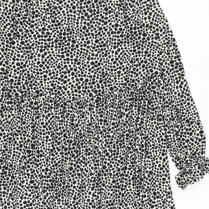 New Look Womens Black Geometric Polyester A-Line Size 10 Round Neck Pullover