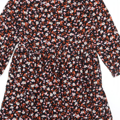 New Look Womens Black Floral Viscose Trapeze & Swing Size 8 V-Neck Button