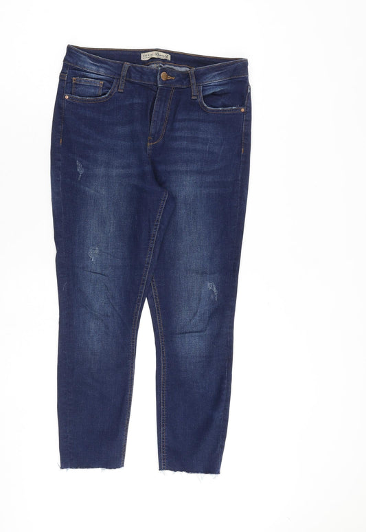 Denim & Co. Womens Blue Cotton Straight Jeans Size 12 L24 in Regular Zip