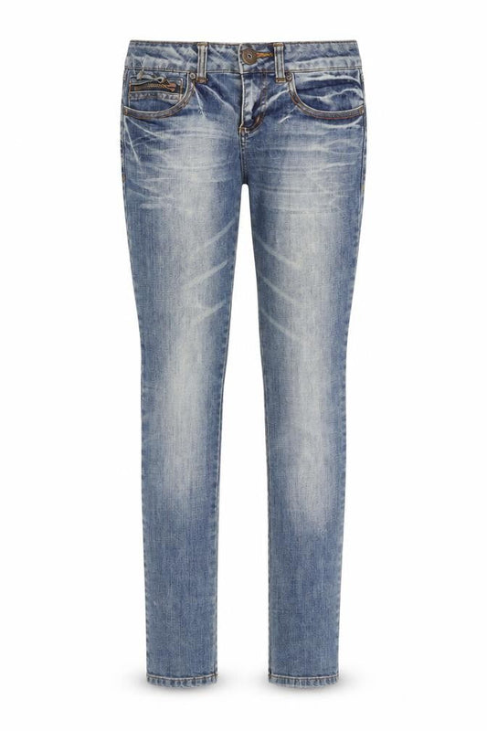 Front view of Only women’s blue cotton skinny jeans, size UK 26, in, 32-inch leg regular zip