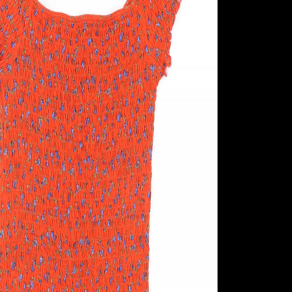 Topshop Womens Red Floral 100% Cotton A-Line Size 12 Boat Neck Pullover