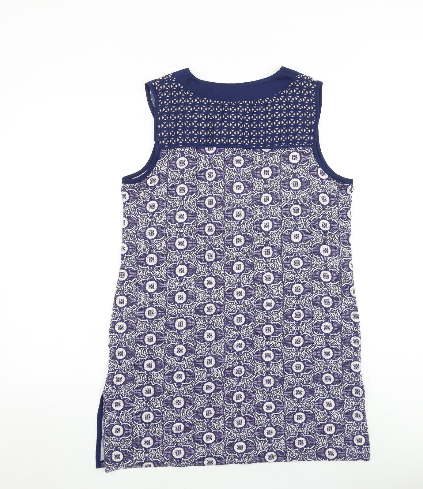 NEXT Womens Blue Geometric Viscose A-Line Size 12 V-Neck Pullover