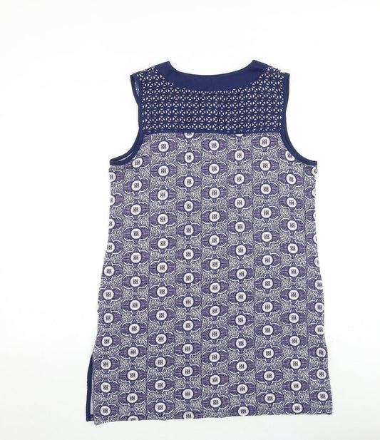 NEXT Womens Blue Geometric Viscose A-Line Size 12 V-Neck Pullover