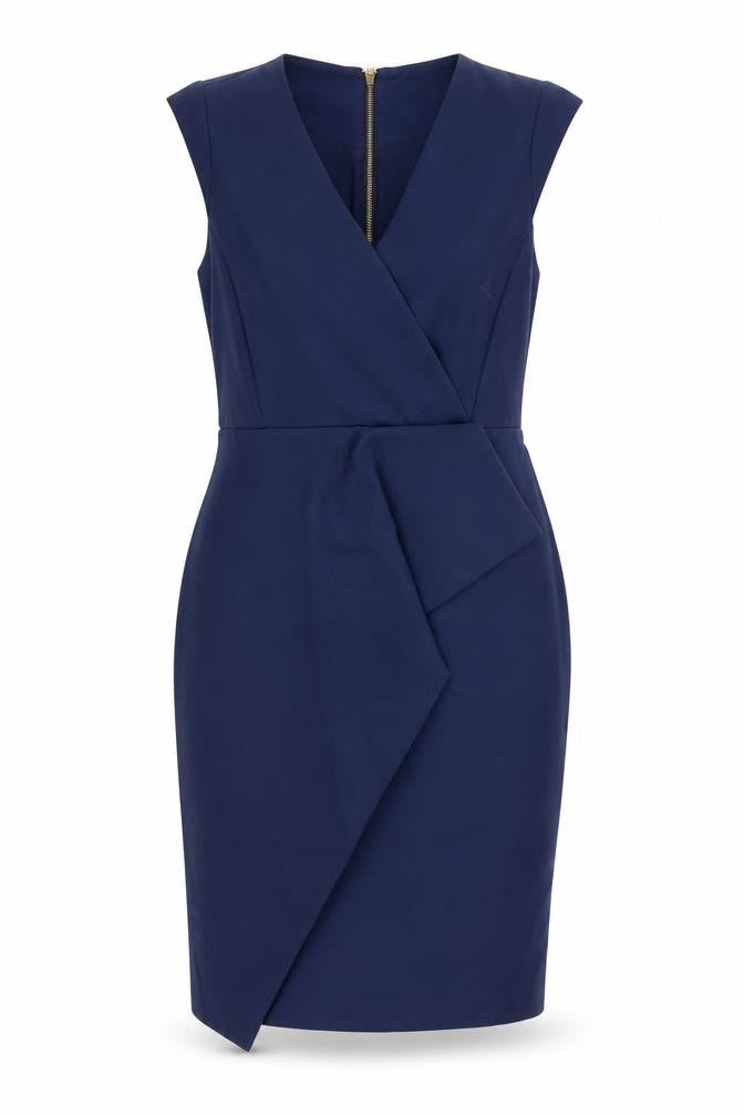 NEXT Womens Blue Polyester Shift Size 10 V-Neck Zip