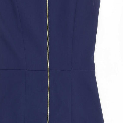 NEXT Womens Blue Polyester Shift Size 10 V-Neck Zip