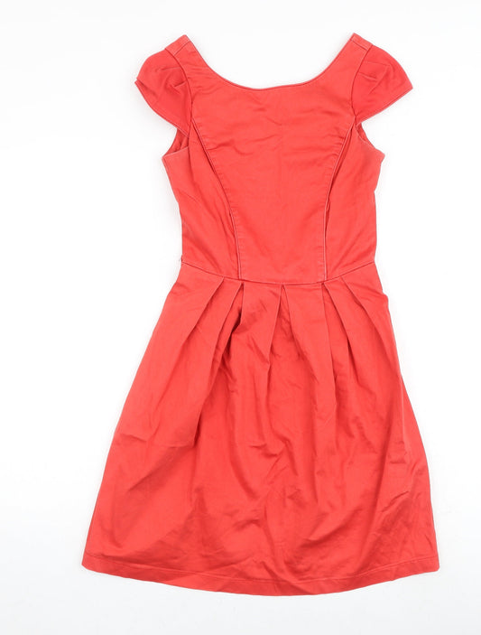 Dorothy Perkins Womens Red Cotton Shift Size 8 Round Neck Zip