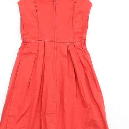 Dorothy Perkins Womens Red Cotton Shift Size 8 Round Neck Zip
