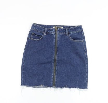 TALLY WEiJL Womens Blue Cotton A-Line Skirt Size 10 Zip
