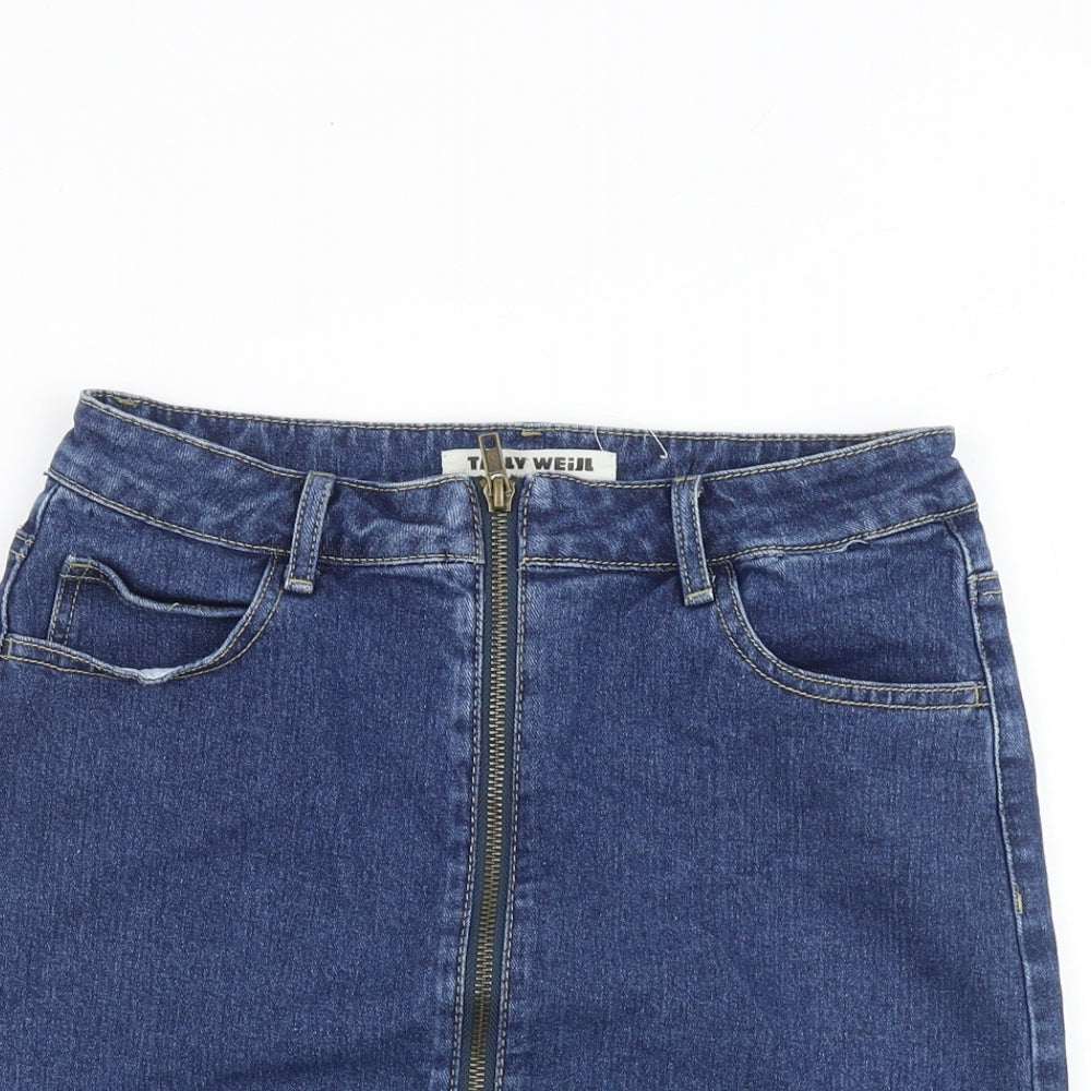 TALLY WEiJL Womens Blue Cotton A-Line Skirt Size 10 Zip