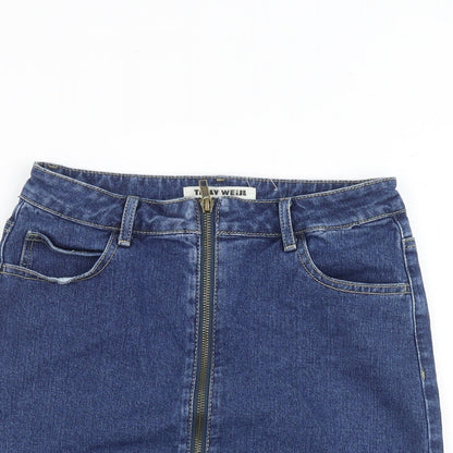 TALLY WEiJL Womens Blue Cotton A-Line Skirt Size 10 Zip