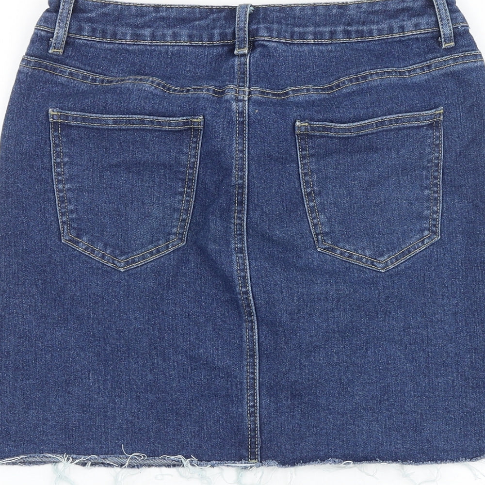 TALLY WEiJL Womens Blue Cotton A-Line Skirt Size 10 Zip