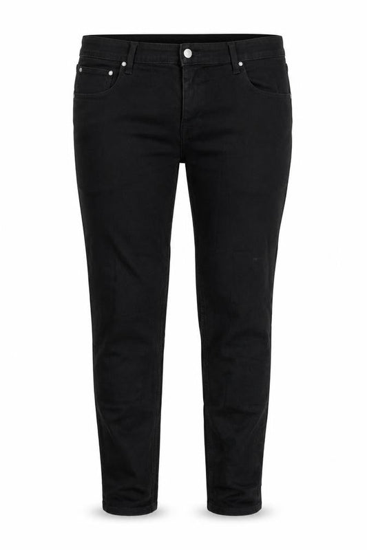 Front view of ASOS women’s black cotton skinny jeans, size UK 38, in, 32-inch leg regular zip