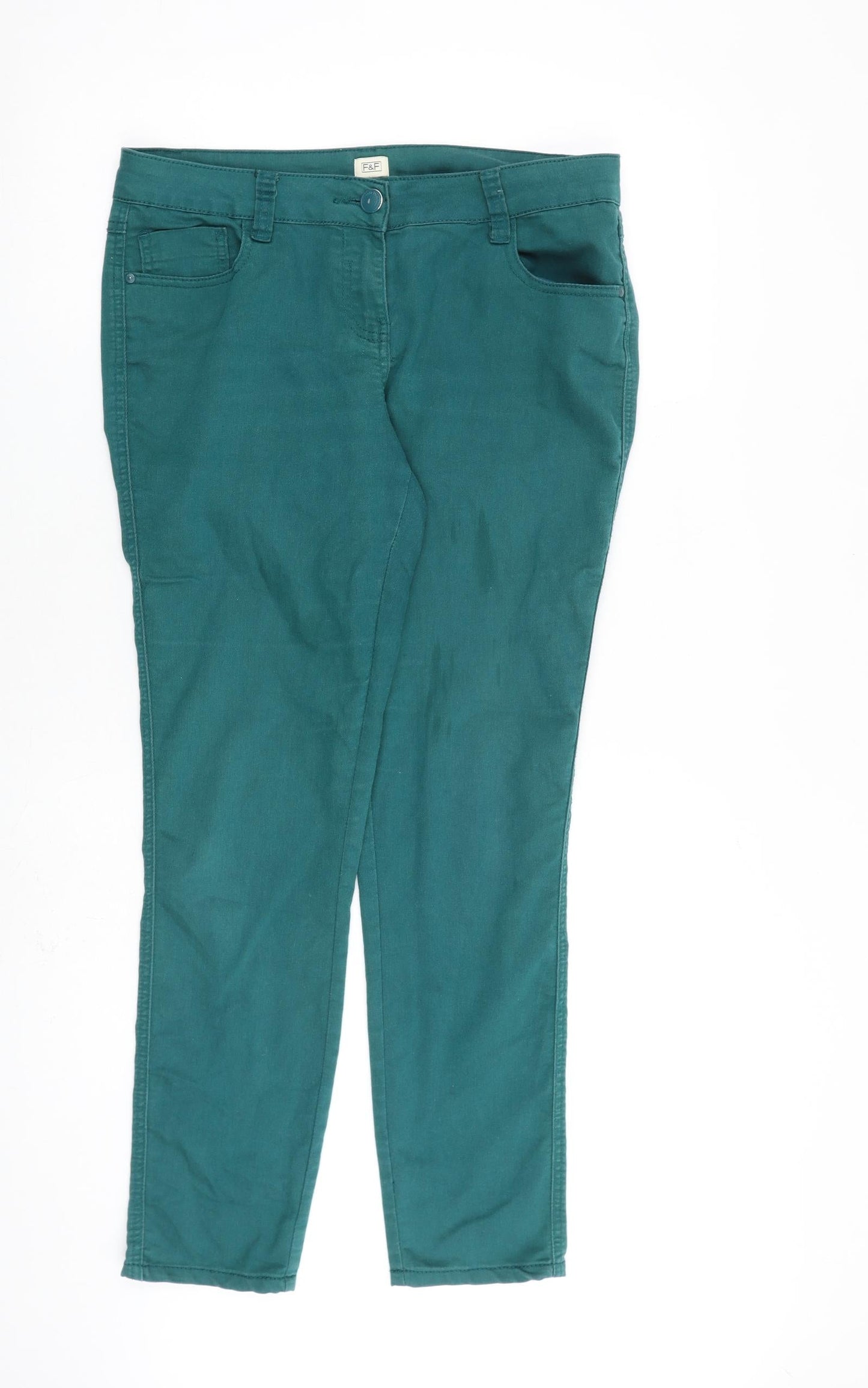 F&F Womens Green Cotton Skinny Jeans Size 34 in L29 in Regular Zip