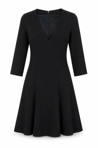 French Connection Womens Black Polyester Fit & Flare Size 10 V-Neck Zip
