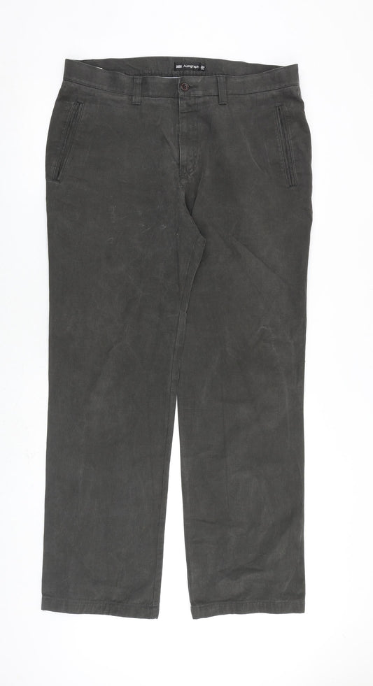 Autograph Mens Grey Cotton Trousers Size 36 in L33 in Regular Zip