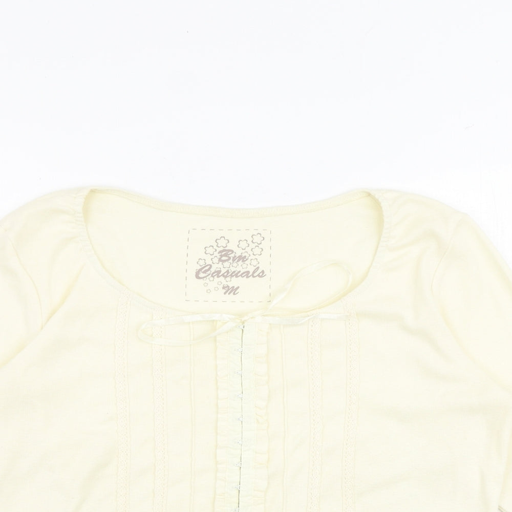 Bonmarché Womens Ivory Polyester Basic T-Shirt Size M Round Neck