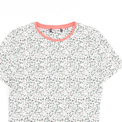 Marks and Spencer Womens Multicoloured Animal Print Cotton Basic T-Shirt Size 8 Round Neck - Leopard Print