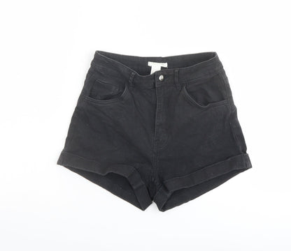 H&M Womens Black Cotton Mom Shorts Size 8 L3 in Regular Button
