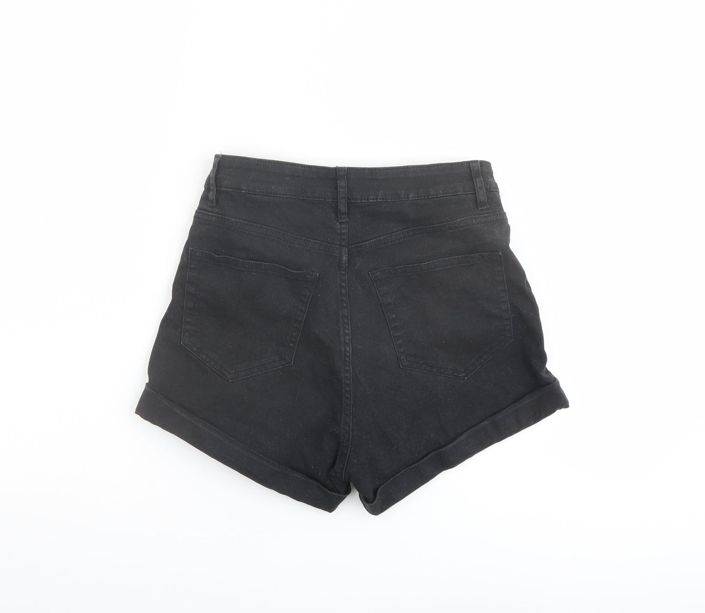 H&M Womens Black Cotton Mom Shorts Size 8 L3 in Regular Button