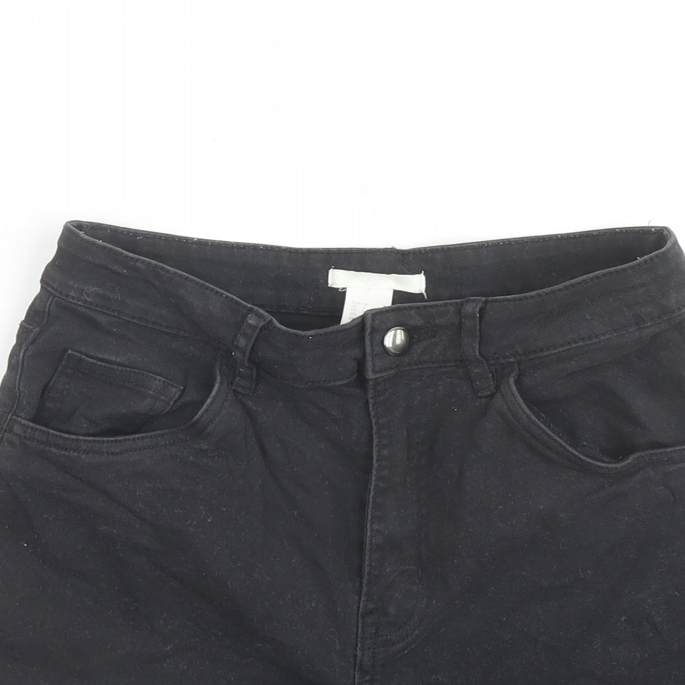 H&M Womens Black Cotton Mom Shorts Size 8 L3 in Regular Button