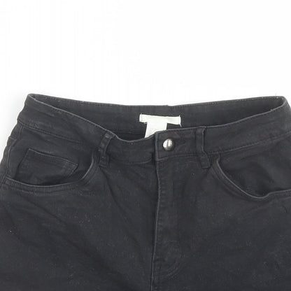 H&M Womens Black Cotton Mom Shorts Size 8 L3 in Regular Button
