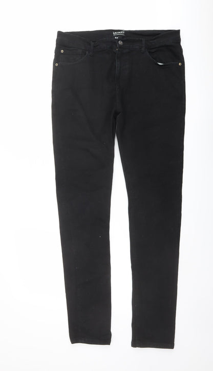 Very Mens Black Cotton Skinny Jeans Size 34 in L33 in Regular Zip