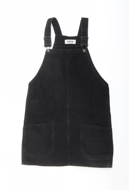New Look Womens Black Cotton Pinafore/Dungaree Dress Size 6 Square Neck Buckle