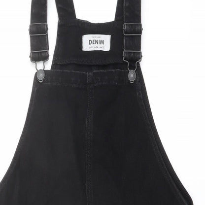New Look Womens Black Cotton Pinafore/Dungaree Dress Size 6 Square Neck Buckle