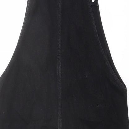 New Look Womens Black Cotton Pinafore/Dungaree Dress Size 6 Square Neck Buckle