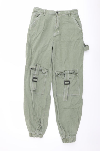 PRETTYLITTLETHING Womens Green Cotton Tapered Jeans Size 8 L32 in Regular Button