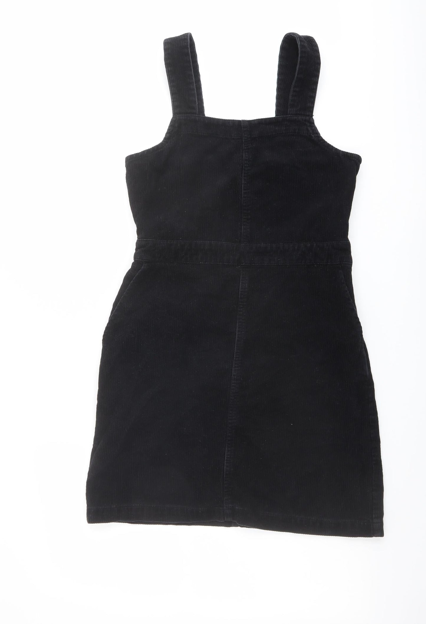 Dorothy Perkins Womens Black Cotton Pinafore/Dungaree Dress Size 8 Square Neck Zip