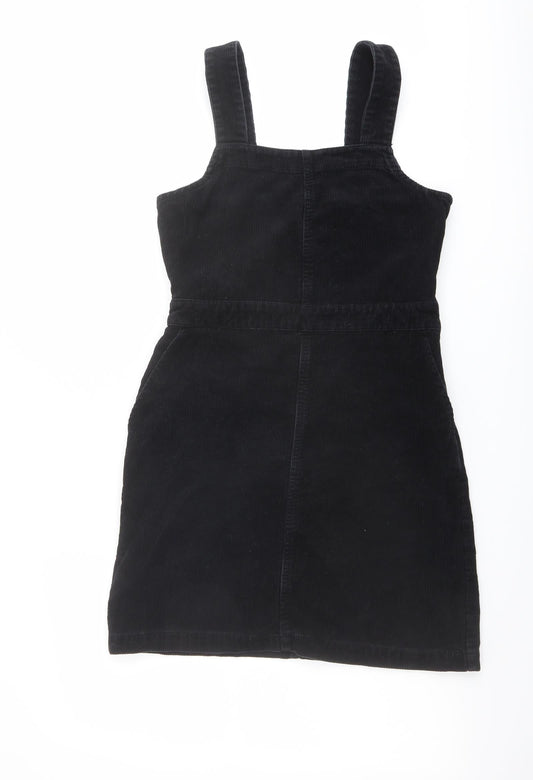 Dorothy Perkins Womens Black Cotton Pinafore/Dungaree Dress Size 8 Square Neck Zip