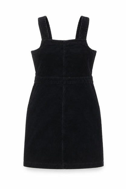 Dorothy Perkins Womens Black Cotton Pinafore/Dungaree Dress Size 8 Square Neck Zip