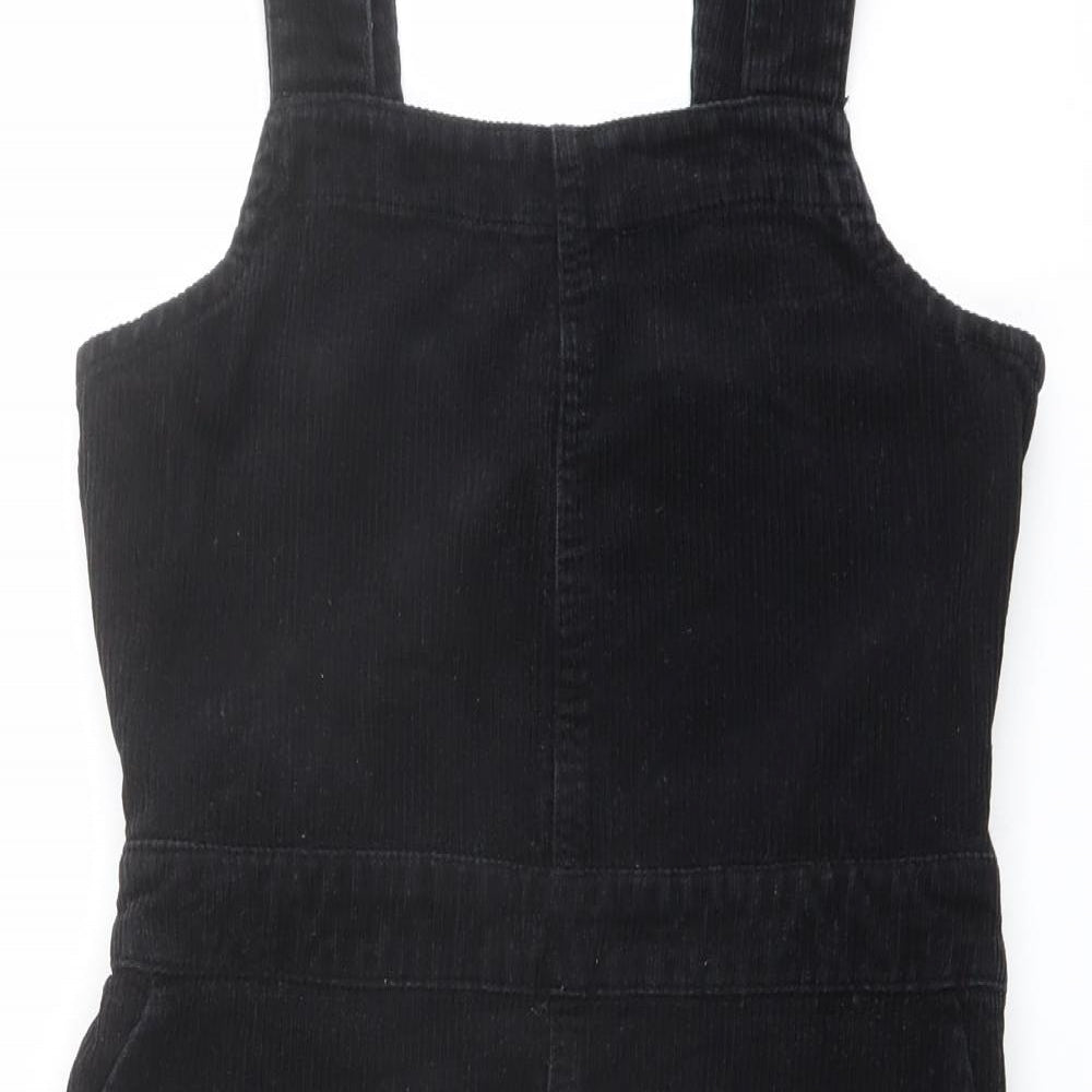Dorothy Perkins Womens Black Cotton Pinafore/Dungaree Dress Size 8 Square Neck Zip