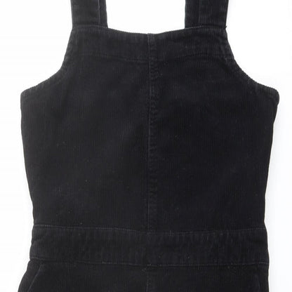 Dorothy Perkins Womens Black Cotton Pinafore/Dungaree Dress Size 8 Square Neck Zip