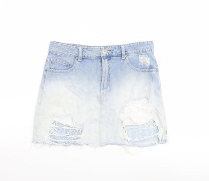 FOREVER 21 Womens Blue Cotton Mini Skirt Size 28 in Button - Distressed look