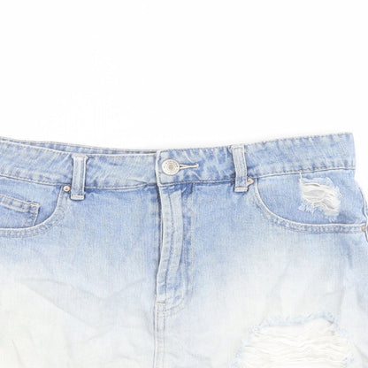 FOREVER 21 Womens Blue Cotton Mini Skirt Size 28 in Button - Distressed look