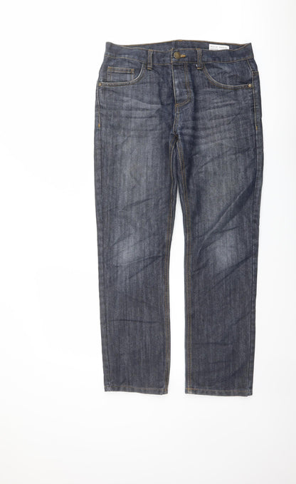 Denim & Co. Mens Blue Cotton Straight Jeans Size 32 in L30 in Regular Button