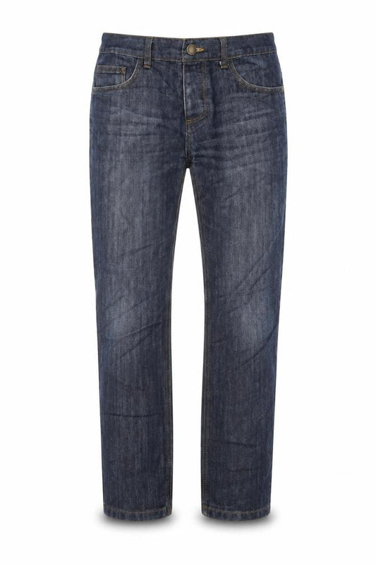 Front view of Denim & Co. men’s blue cotton straight jeans, size 32, in, 30-inch leg regular button