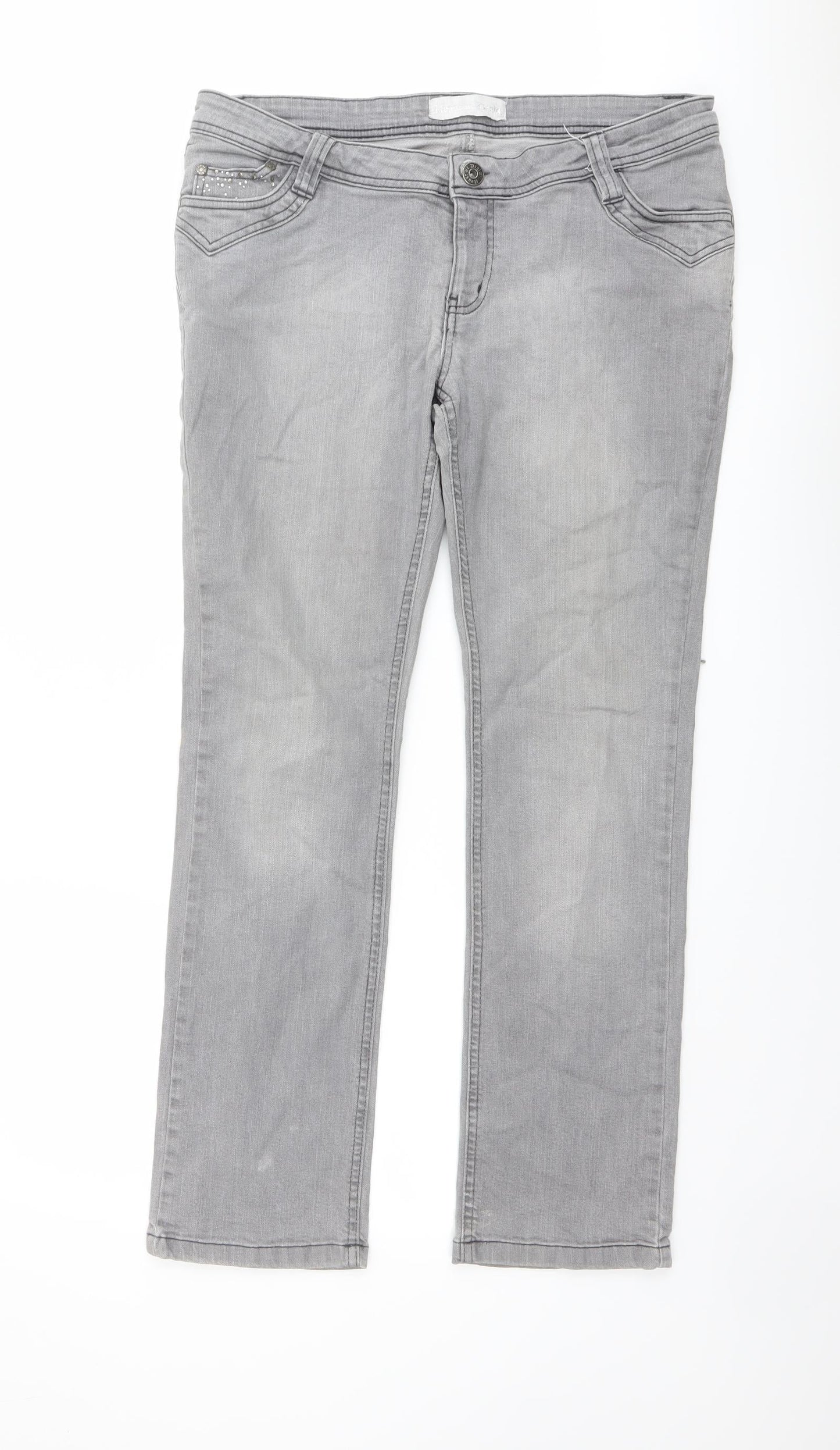 House Of Denim Womens Grey Cotton Straight Jeans Size 16 L29 in Regular Button