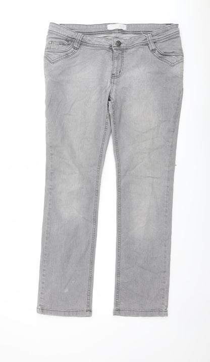 House Of Denim Womens Grey Cotton Straight Jeans Size 16 L29 in Regular Button