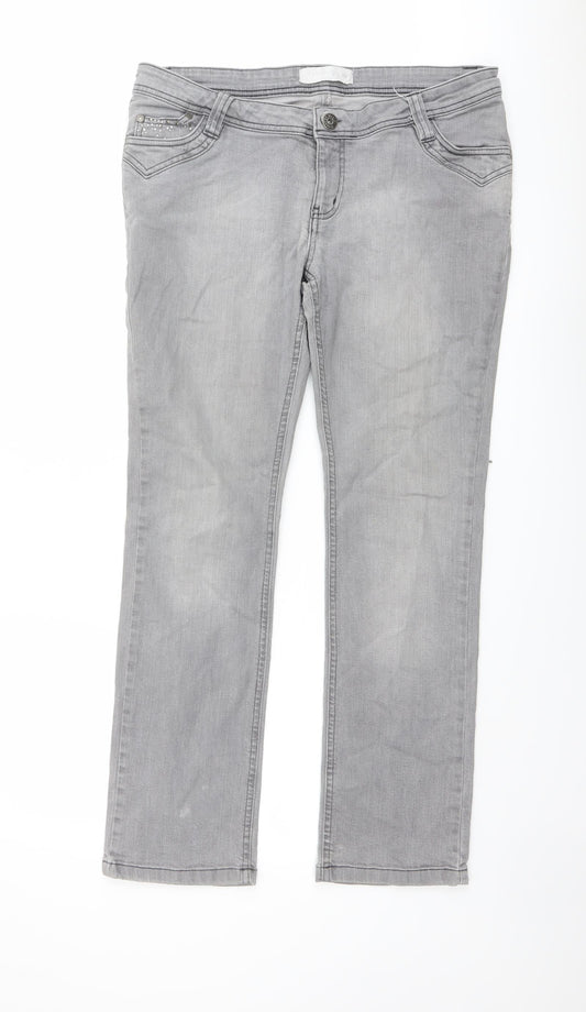 House Of Denim Womens Grey Cotton Straight Jeans Size 16 L29 in Regular Button